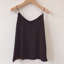 White Women's Chiffon Top Sleeveless V-Neck Chiffon Blouse Tank Tops Pearl Deco  image 3