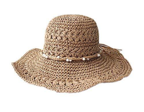 PANDA SUPERSTORE Chic Beading Straw Hat for Women Summer Sun Protection Sun Hat