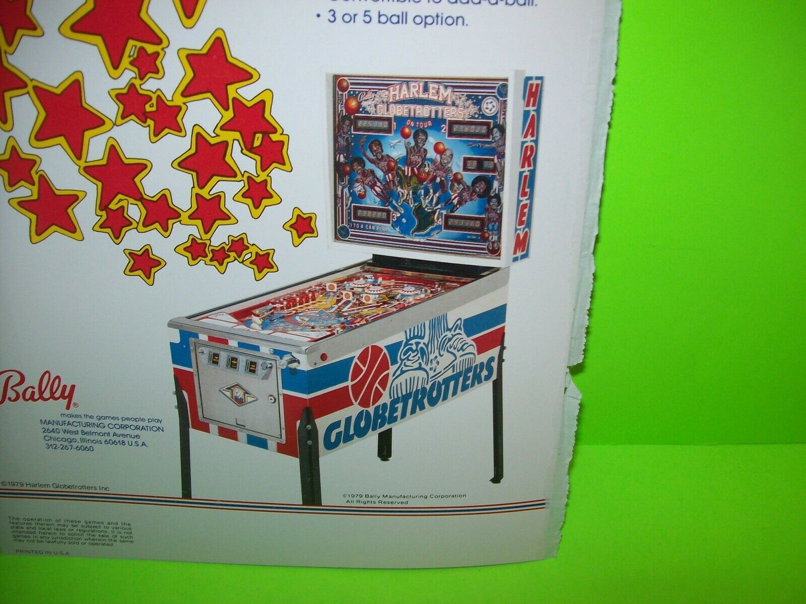 Harlem Globetrotters Pinball FLYER 1979 Bally Meadowlark Lemon