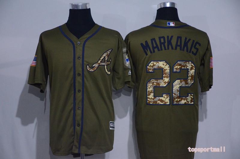 Men's Atlanta Braves 22 Markakis Salute to Service Green Baseball