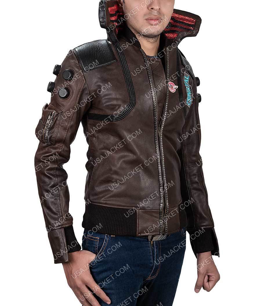 Cyberpunk 2077 Samurai Bomber Leather Jacket Led Unisex 7164