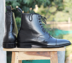 Handmade Men's Ankle High Cap Toe Leather Dress boots, Men Black Lace ...
