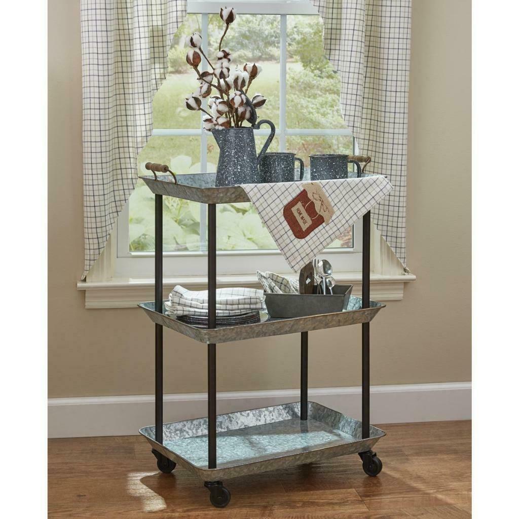 Primitive Farmhouse Galvanized Metal Rolling Utility Cart Country Park