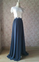 DUSTY BLUE Side Slit Maxi Chiffon Skirt Dusty Blue Bridesmaid Outfit Plus Size image 2