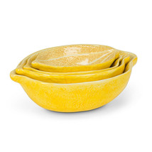 Small Lemon Shaped Nesting Serving Bowls Set of 4 Yellow Ceramic Citrus Pattern image 1