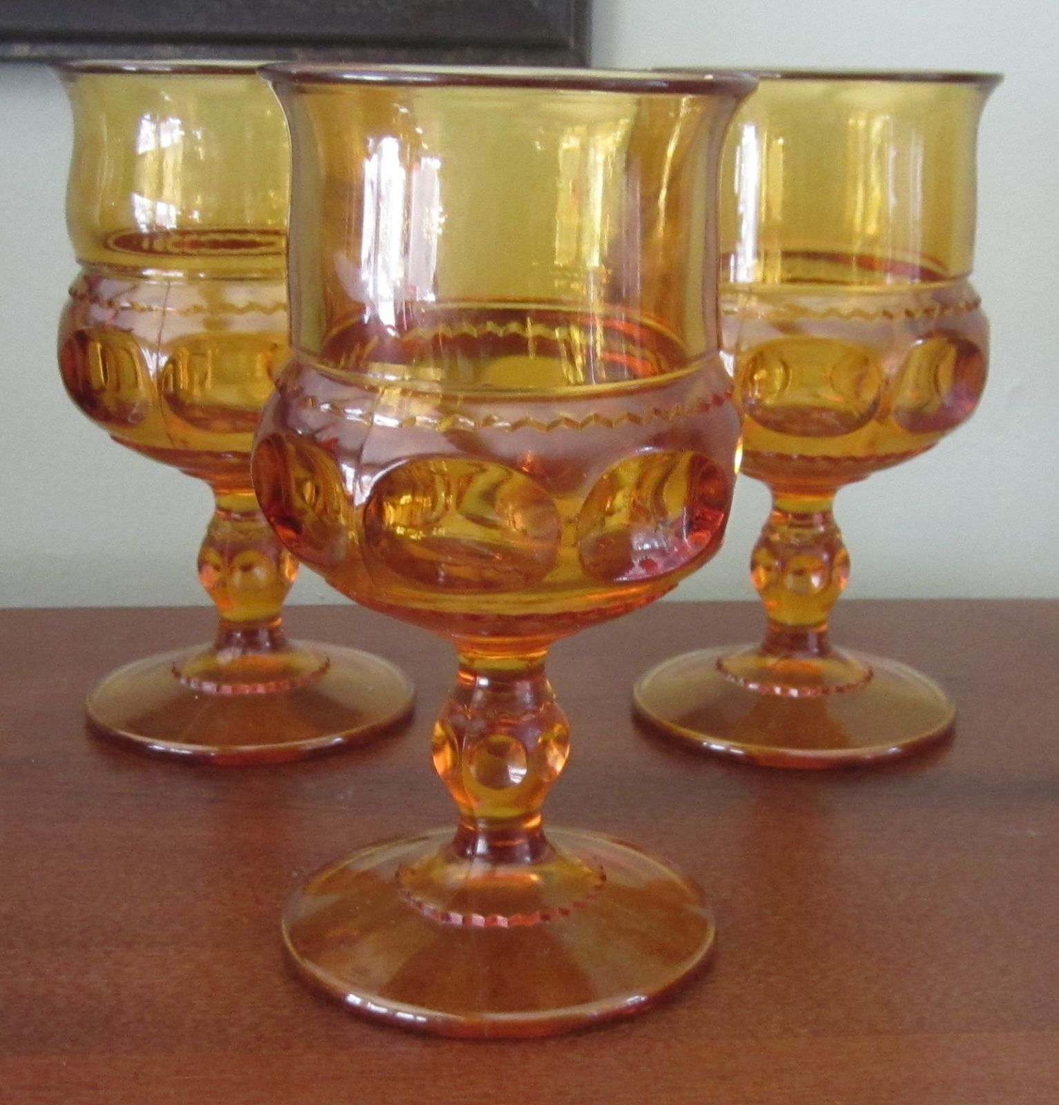 Indiana Glass Amber Kings Crown 12 piece wine goblet cordial and dessert glass set