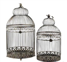 Bird Cage Planter Candle Holders Set of 2 X-Large Metal Vintage Rustic 28" 25" H