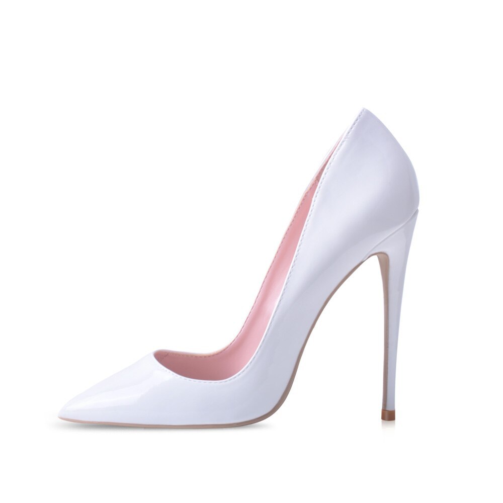 Genshuo Boutique Lady White Heels Pumps Sexy Stiletto Heels 10cm High Shoes For Fashion 7907