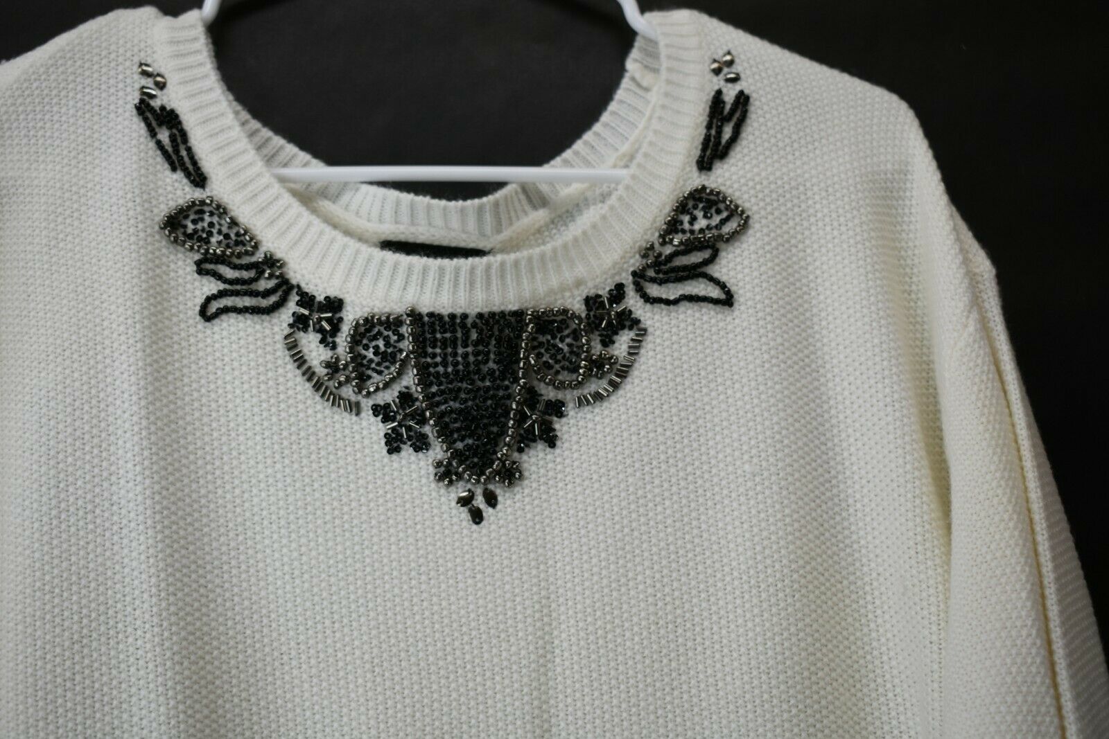 Nicole By Nicole Hiller Women's L Black Beaded Neck Necklace Sweater ...