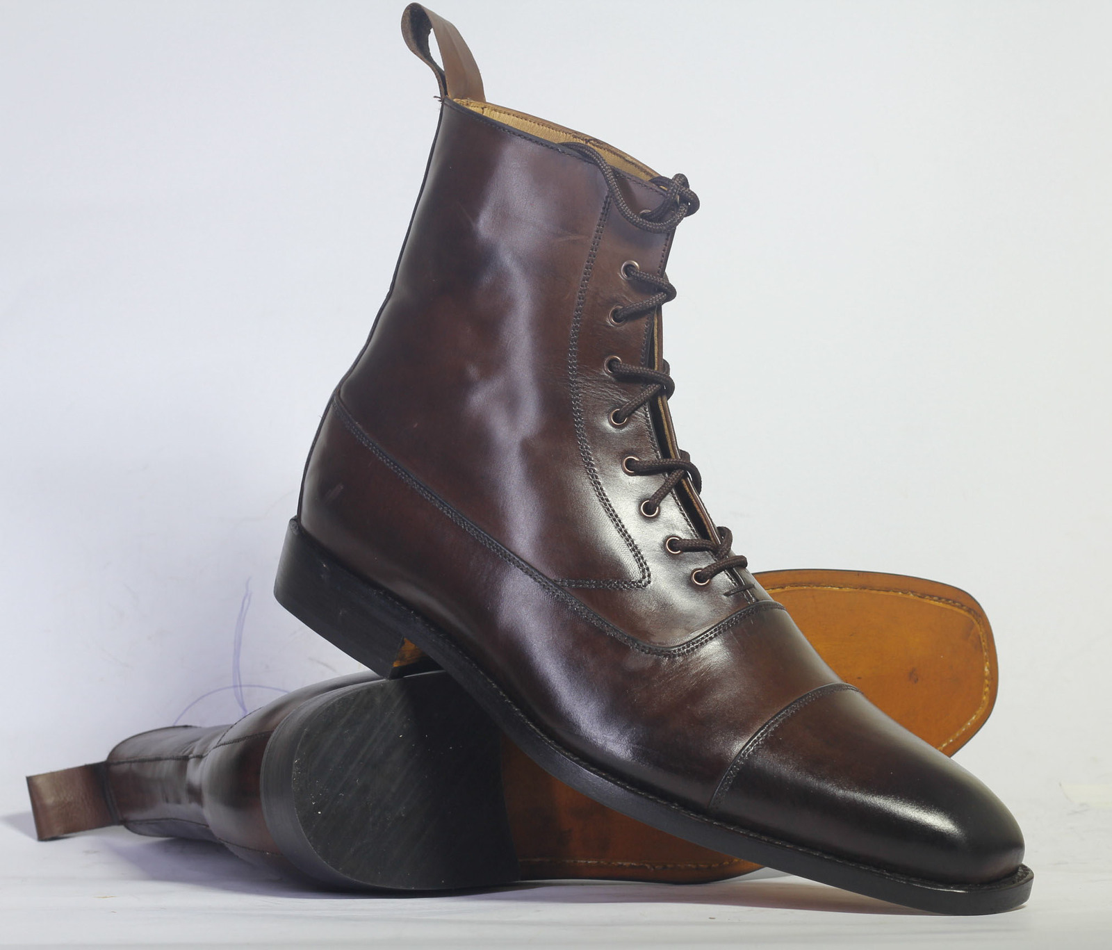 Handmade Men Dark Brown Cap Toe Ankle Boots, Men Leather Designer Fashion Boots