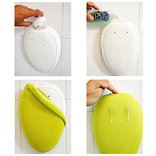 Squeechy Exfoliating Hands Free Loofah Back Scrubber, Shower Soap Dispenser, W Soap Dishes
