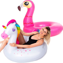 Inflatable Flamingo and Unicorn Pool Float 2 Pack, Fun Beach Floaties, S... - £53.02 GBP