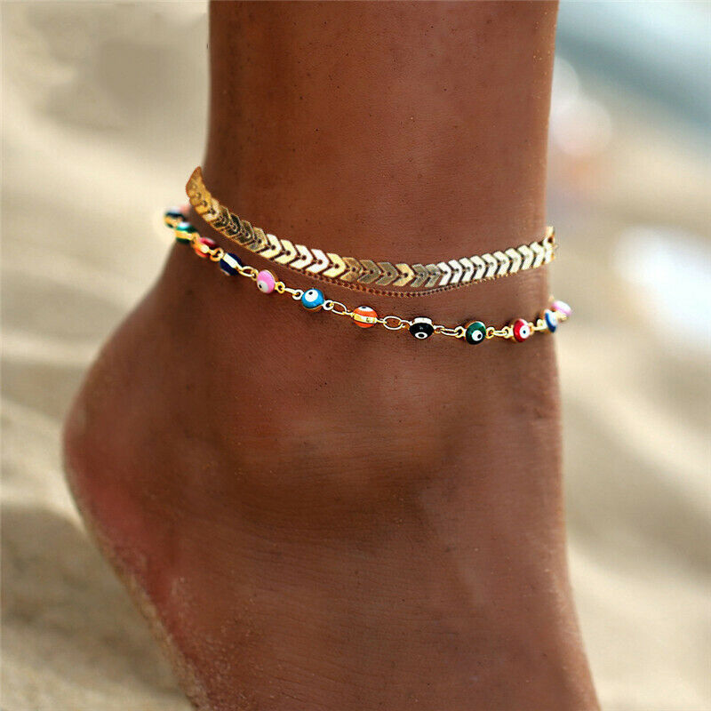 18K Gold Plated Figaro Chain Anklet / Ankle Bracelet - LIFETIME WARRANTY