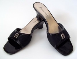 Etienne Aigner Womens Black Patent &amp; Canvas Slides Heels Shoes Size 8 M - $36.63