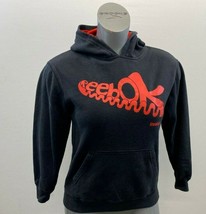 Reebok Girl&#39;s Hoodie Size 12 Black Red Spell Out Long Sleeve Cotton Hoodie - $16.72