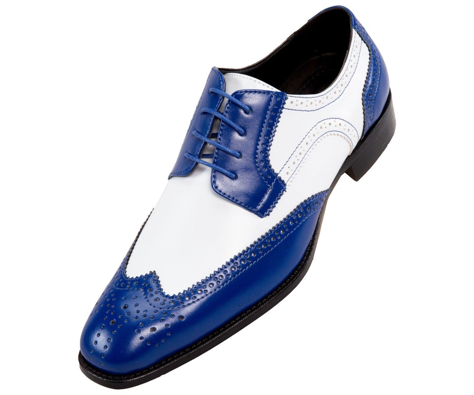 New Handmade Mens Two Tone Royal White Smooth Dress Shoes Men s 