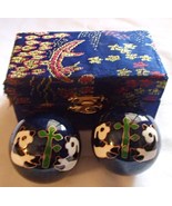 Chinese Baoding Therapy Stress Balls Enamel Cloisonne Finish Panda Blue In Box - $10.00