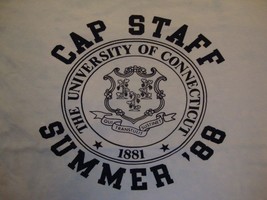 Vintage University Of Connecticut Summer 88 Cap Staff White T Shirt Size XL - $20.05