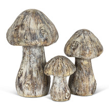 Mushroom Toadstool Set of 3 Wood Look Cement Realistic Detail Garden Home Decor