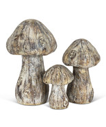 Mushroom Toadstool Set of 3 Wood Look Cement Realistic Detail Garden Hom... - $49.49