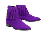Purple suede leather boot handmade men s cow boy ankle high fringe boots thumb155 crop
