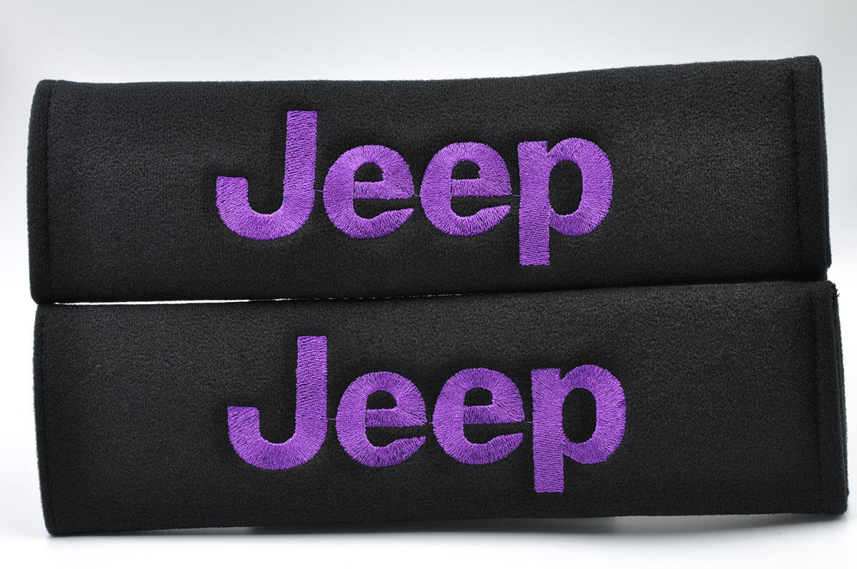 Purple on Black Embroidery Seat Belt Cover Harness Shoulder Pads Pair for Jeep Seat Belt