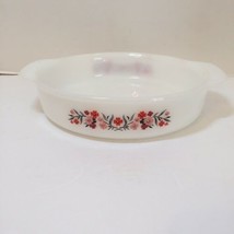 Round Baking Dish Fire King Red Pink Flowers 8"  #450 - $14.50