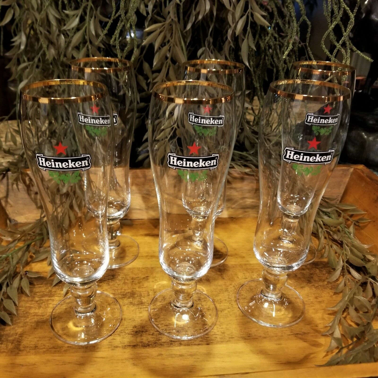 Vintage 14K Gold Rimmed Heineken Beer Glass Pilsner Set of 6 Other