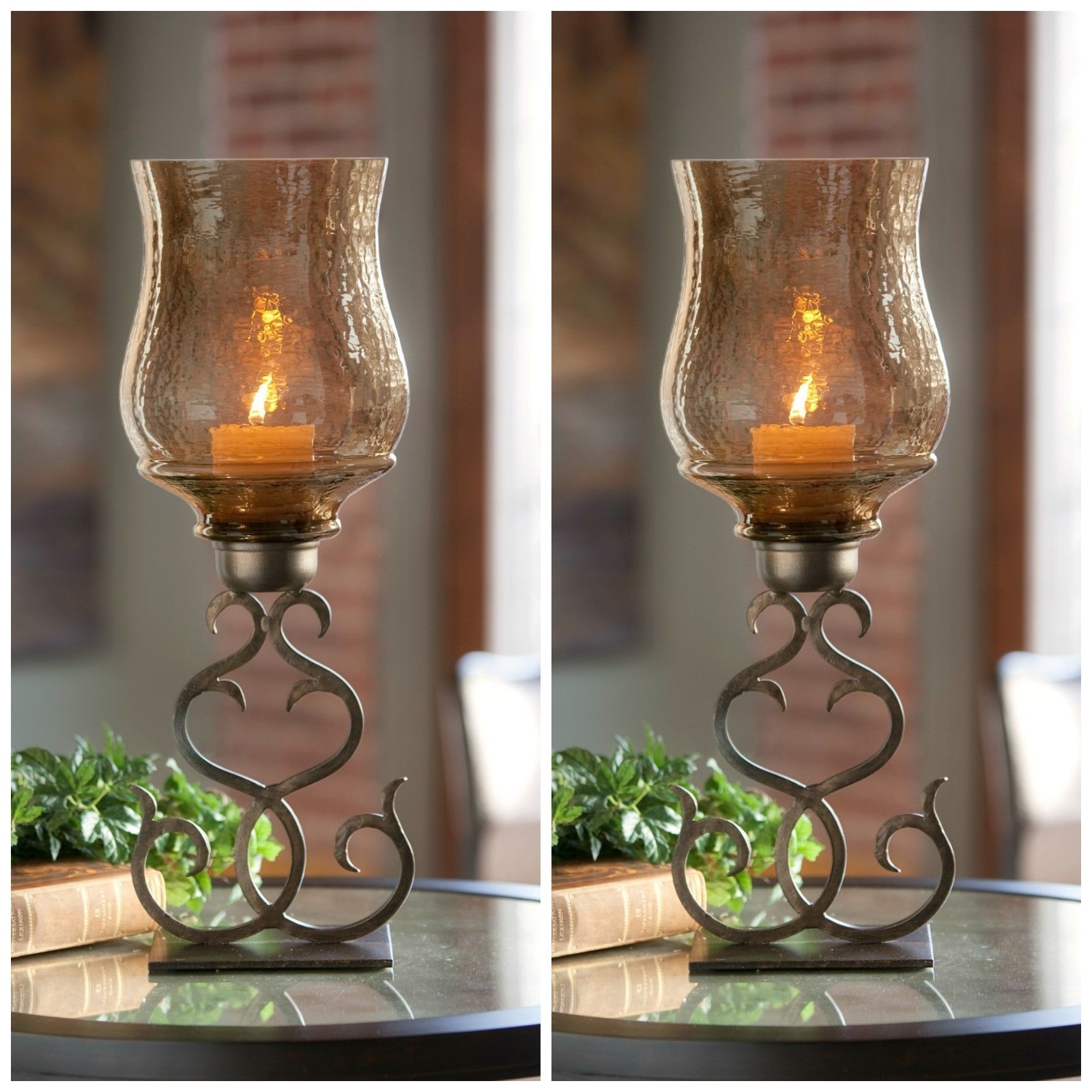 PAIR HOME DECOR CONTEMPORARY RUSTIC PILLAR CANDLE HOLDERS