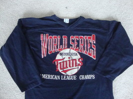 vintage MLB Minnesota Twins Ringer V Neck World Series Jersey T Shirt M - $21.72