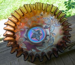 8” Fenton Amythest Carnival Glass Autumn Acorns Bowl w/ Tight C.R.E. - $47.49