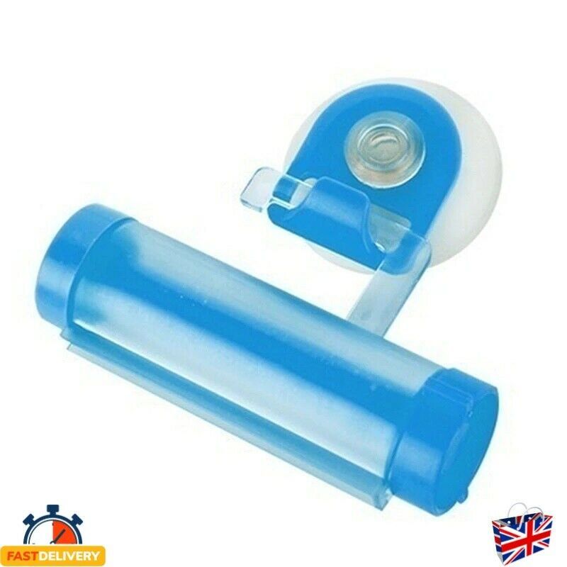 2 Pcs BLUE Toothpaste Dispenser Rolling Hanging Suction Plastic Squeezer Holder