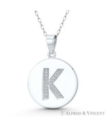 Initial Letter &quot;K&quot; CZ Crystal 925 Sterling Silver Rhodium 27x18mm Circle... - $31.91+