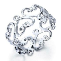 Full Eternity Heart Ring Filigree Silver Promise Wedding Band 14k White ... - $32.34