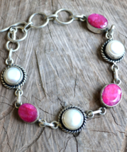 Ruby bracelet, pearl bracelet, Gemstone bracelet, chain bracelet, silver... - $24.99