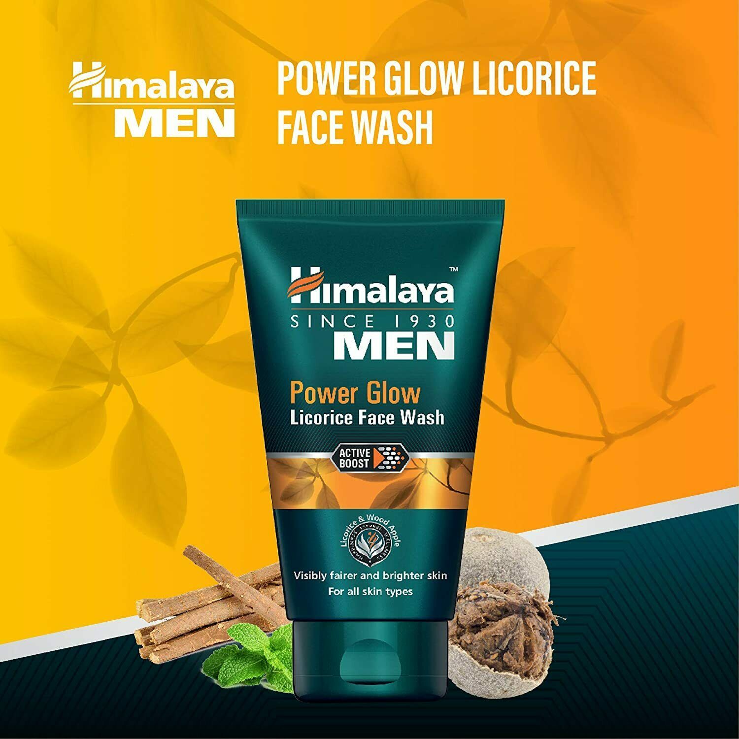 Himalaya MEN Power Glow Licorice Face Wash 50ml- Fair Bright Skin FREE SHIP