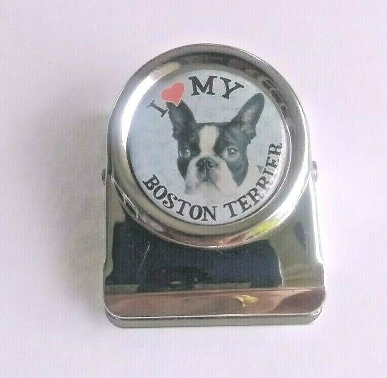 I Love My Boston Terrier Metal Clip Fridge Magnet w/ 30 mm Emblem 2 Gift