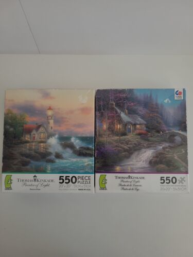 2-Thomas Kinkade 550 Piece Jigsaw Puzzles Cobblestone Brooke & Painter of Light - $19.99
