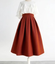 Rust Color Wool Midi Skirt Outfit High Waist A-line Winter Midi Party Skirt image 2