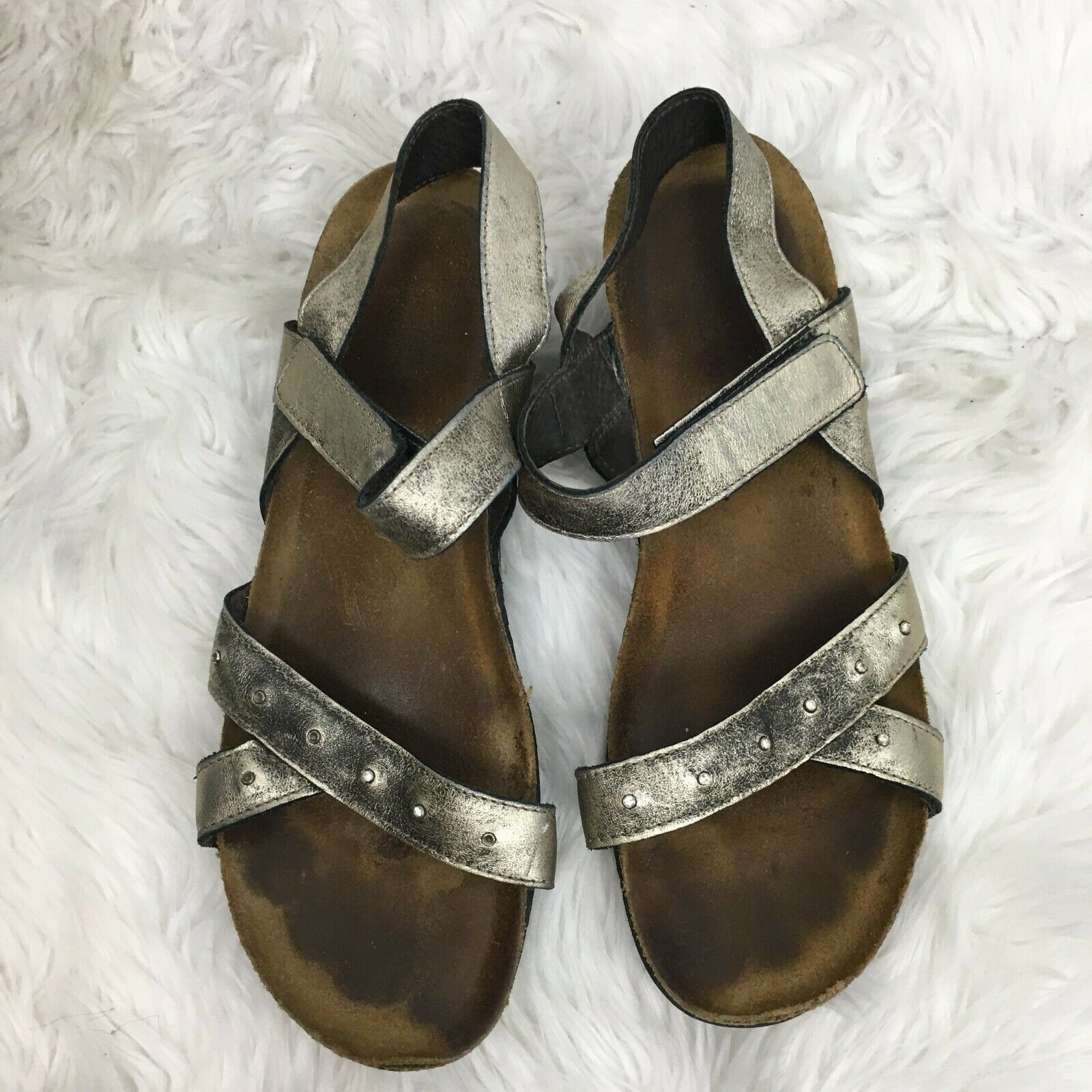 Naot Made in Israel Women's Silver Strappy Cork Sandals Size 42 Size 11 ...