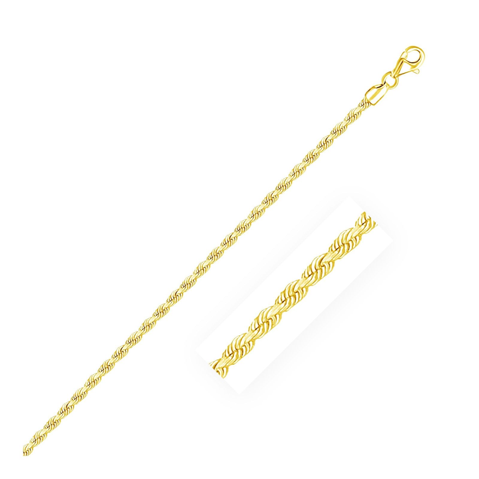 2.5mm 10k Yellow Gold Solid Diamond Cut Rope Chain, size 22''