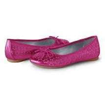 Lands End Girl's Size 6, Perforated Ballet Flat Dress Shoe, Hot Pink Metallic - $19.99