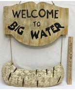 Birch Bark Canoe Wall Hanging Welcome To Big Water Sign Resin Hanging 28... - $23.50