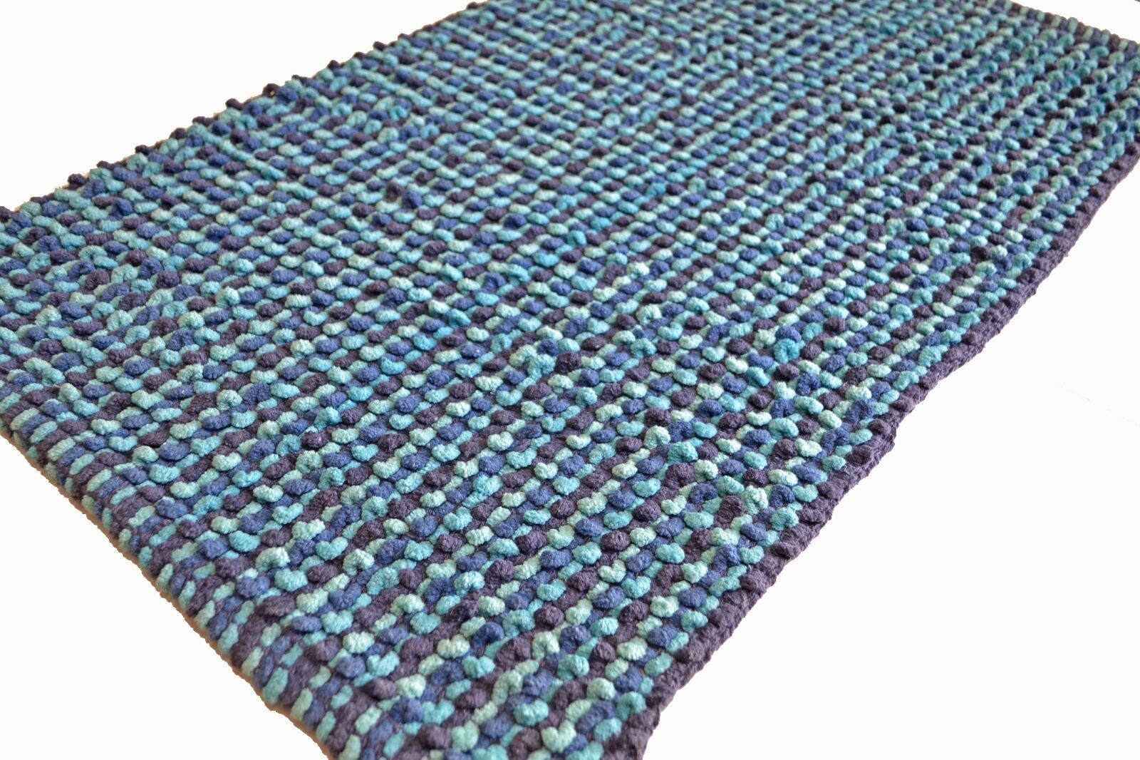 Blue Navy Aqua Fluffy Bath Mat Soft Bathroom Washable 50cm x 80cm