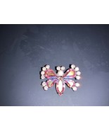 Vintage Prong Set Pink Rhinestones Butterfly Small Brooch Pin - $35.00