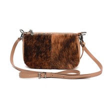 Montana West Genuine Leather and Cowhide Clutch Crossbody Purse Handbag Tan NEW image 2