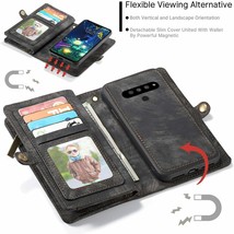 LG V60 ThinQ Wallet Case Magnetic Detachable Leather Folio Zipper Pocket Black - $43.00