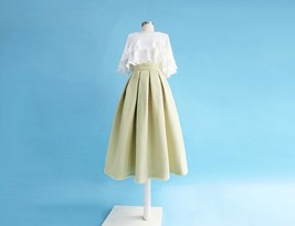 Light Green Winter Midi Skirt Holiday Skirt Lady A-line Wool Pleated Skirt Plus image 4