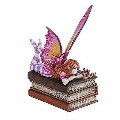 Amy Brown Autumn Pink Book Club Fan Fairy with Wyrmling Dragon Figurine 7H