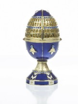Blue Faberge Egg &amp; castle Trinket Box Handmade by Keren Kopal Austrian C... - $124.20
